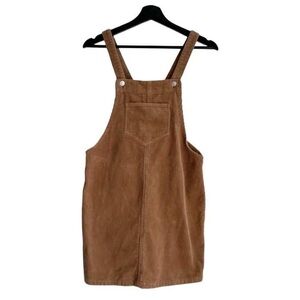 Tan Beige Corduroy Overall Mini Dress Pinafore Layering Dungarees Overalls S/M
